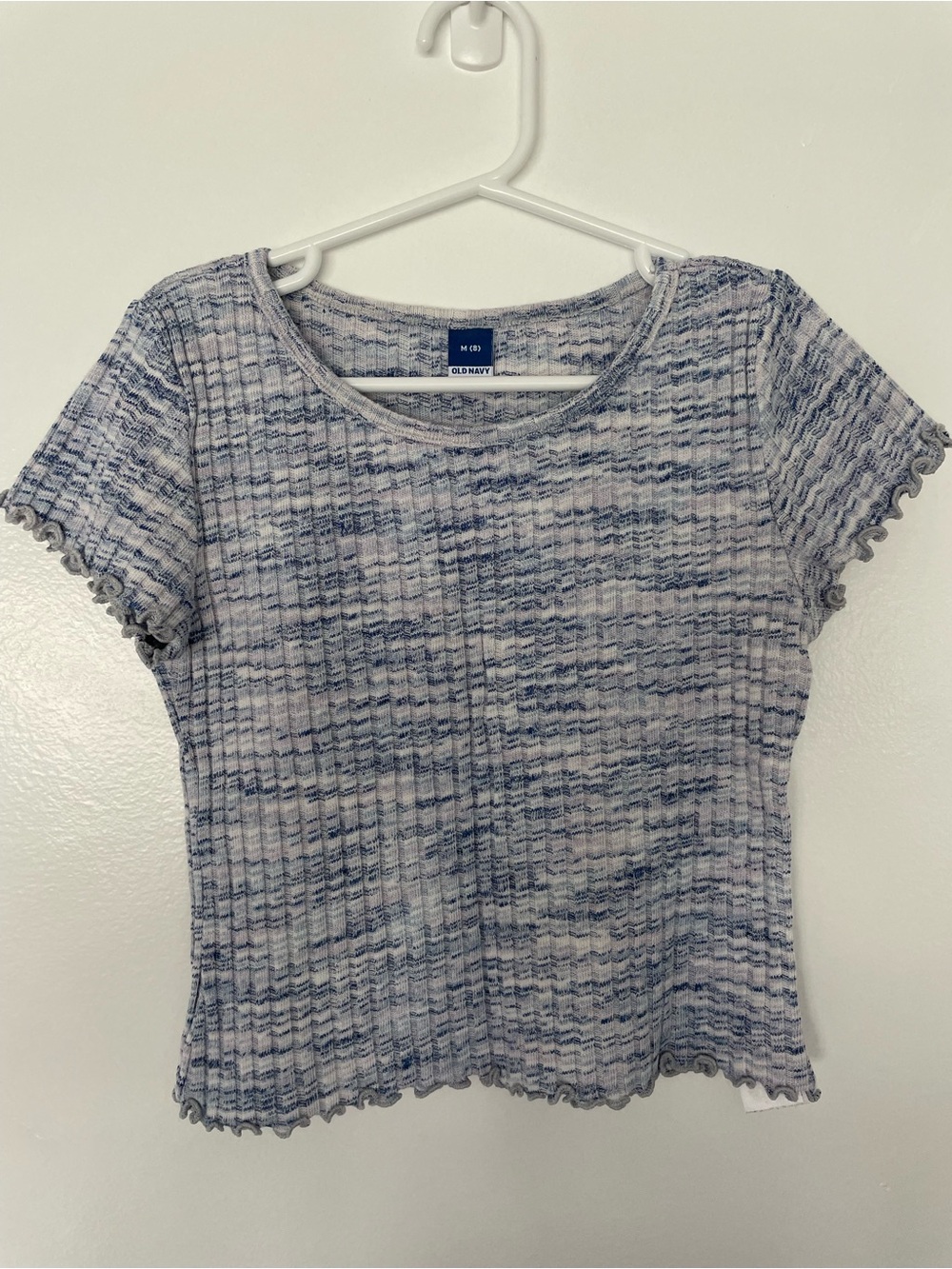Old Navy Blue & White Ribbed Short Sleeve Top
